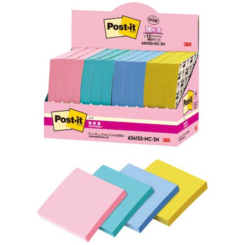 スリーエム ジャパン Post-it強粘着MC75×75mm 6541SS-MC-3N 4色 1個（ご注文単位1個）【直送品】
