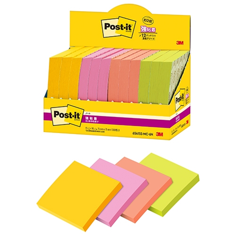 スリーエム ジャパン Post-it強粘着MC75×75mm 6541SS-MC-6N 4色 1個（ご注文単位1個）【直送品】