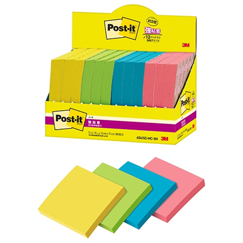 スリーエム ジャパン Post-it強粘着MC75×75mm 6541SS-MC-8N 4色 1個（ご注文単位1個）【直送品】