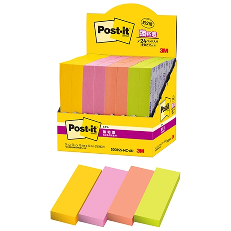 スリーエム ジャパン Post-it強粘着MC75×25mm 5001SS-MC-6N 4色 1個（ご注文単位1個）【直送品】