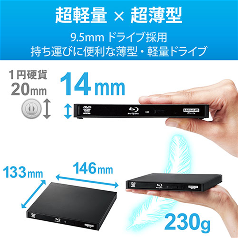 ロジテック BDドライブ USB3.2Gen1 書込ソフト付 1個(ご注文単位1個)【直送品】