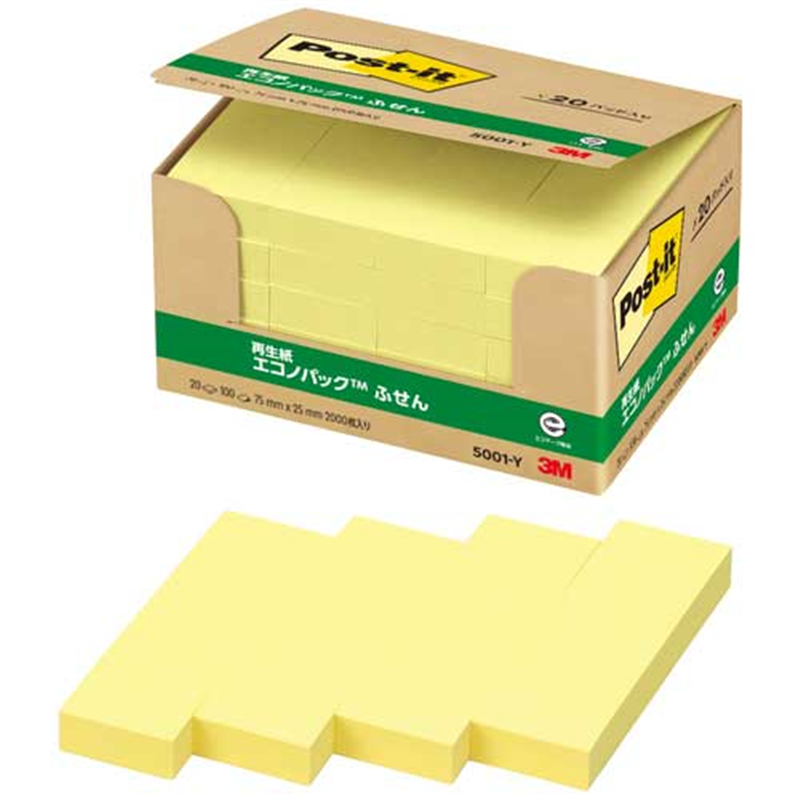 スリーエム ジャパン Post-it再生紙 75×25mm 5001-Y イエロー  1個（ご注文単位1個）【直送品】