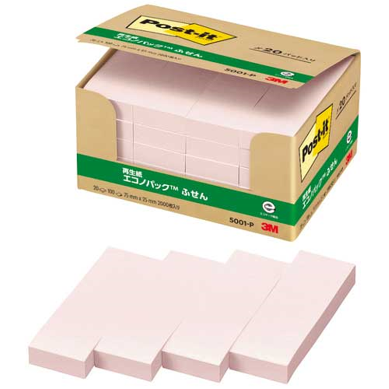スリーエム ジャパン Post-it再生紙 75×25mm 5001-P ピンク  1個（ご注文単位1個）【直送品】
