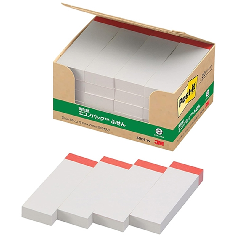 スリーエム ジャパン Post-it再生紙 75×25mm 5001-W 白/赤線  1個（ご注文単位1個）【直送品】