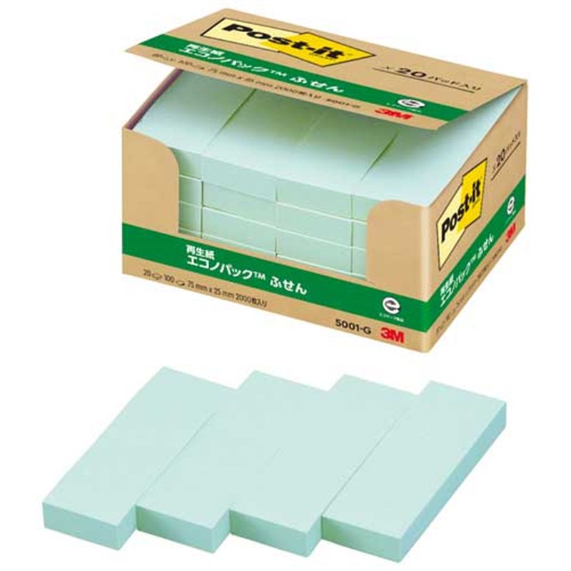 スリーエム ジャパン Post-it再生紙 75×25mm 5001-G グリーン  1個（ご注文単位1個）【直送品】