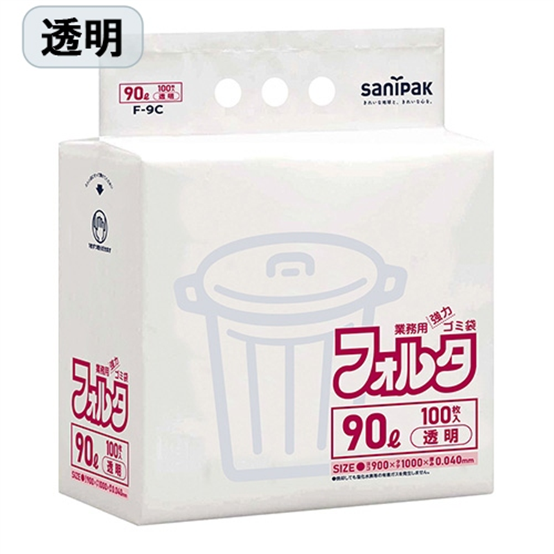 日本サニパック フォルタ環優包装 透明 90L 100枚 F-9C  1個（ご注文単位1個）【直送品】