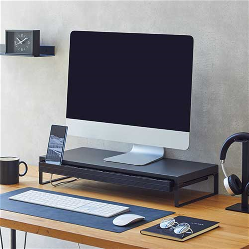 LIHITLAB 机上台590mm 引出し付A-7338-124 マットBK  1個（ご注文単位1個）【直送品】