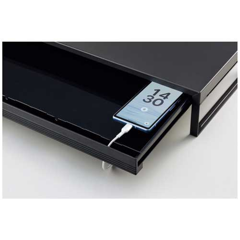 LIHITLAB 机上台590mm 引出し付A-7338-124 マットBK  1個（ご注文単位1個）【直送品】