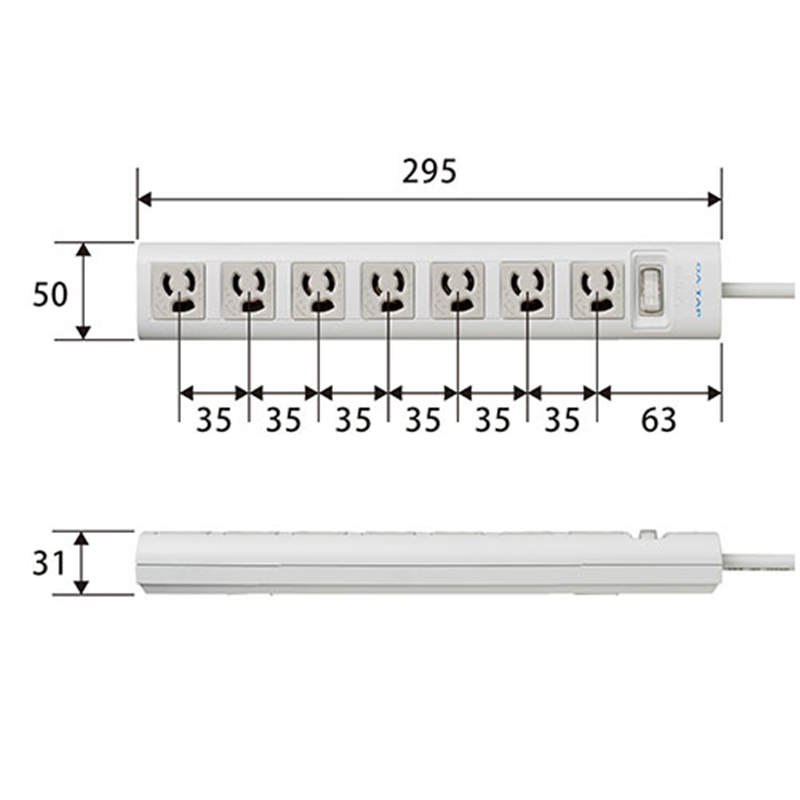 エレコム OAタップT-Y3A-3750WH 3P/7個口5m  1個（ご注文単位1個）【直送品】