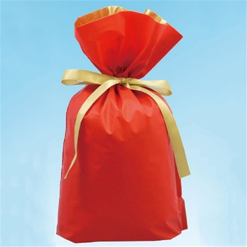 フロンティア 梨地リボン付き巾着袋 赤 L 20枚 FK2402 1個(ご注文単位1個)【直送品】