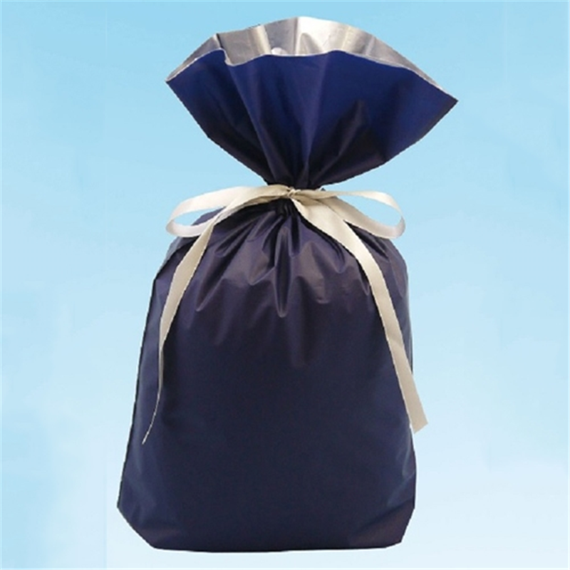 フロンティア 梨地リボン付き巾着袋 紺 M 20枚 FK2407  1個（ご注文単位1個）【直送品】