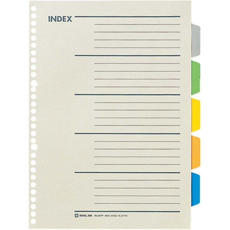 キングジム カラーインデックス 907P 多穴 A4S 1個(ご注文単位1個)【直送品】
