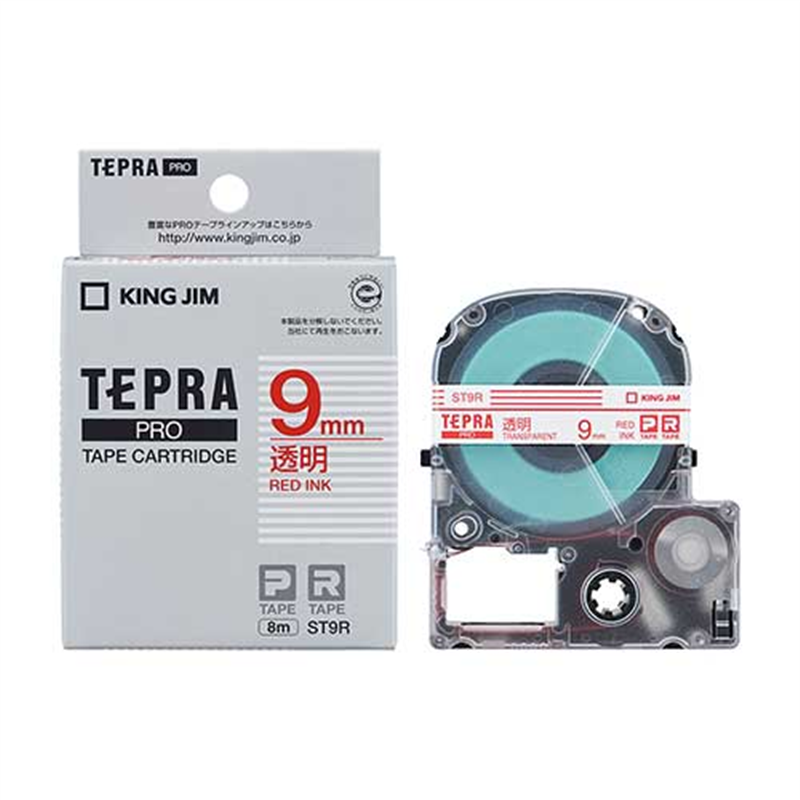 キングジム テプラPROテープ ST9R 透明に赤文字 9mm  1個（ご注文単位1個）【直送品】