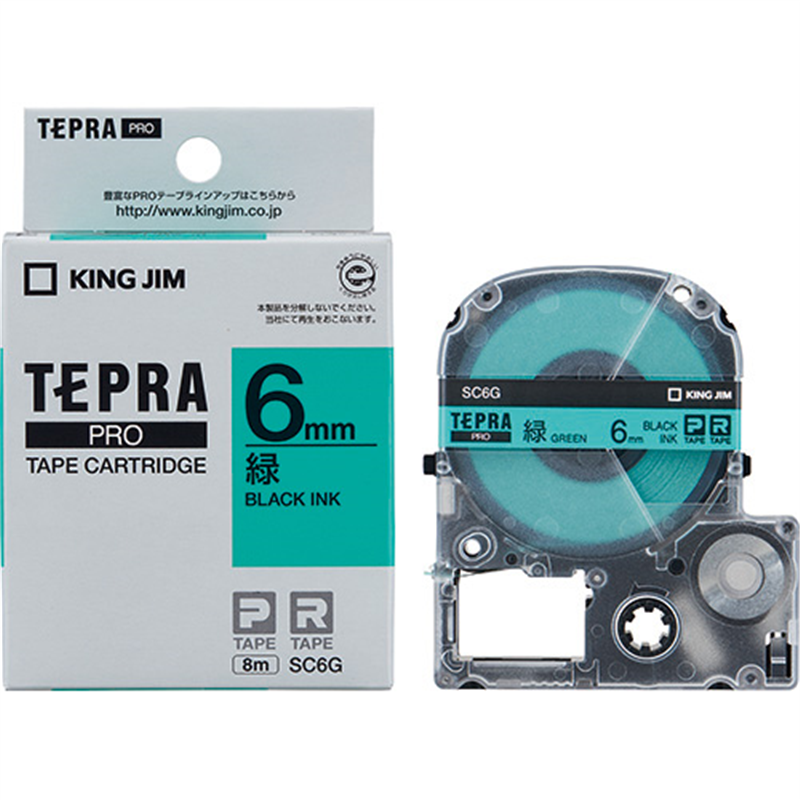 キングジム テプラPROテープ SC6G 緑に黒文字 6mm  1個（ご注文単位1個）【直送品】