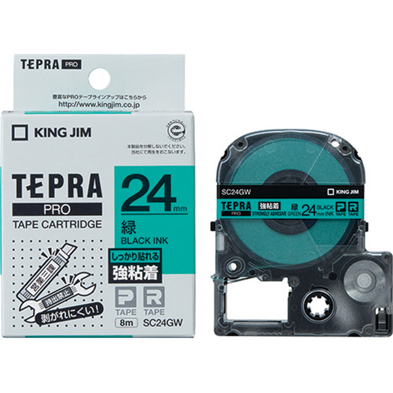 キングジム テプラPROテープ強粘着SC24GW 緑/黒字 24mm 1個（ご注文単位1個）【直送品】