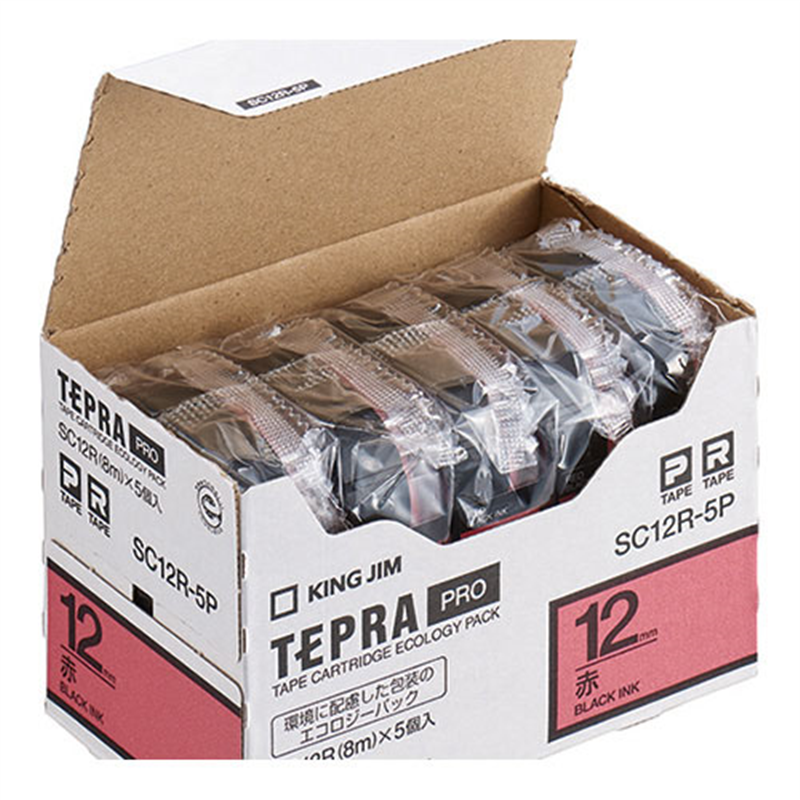 キングジム テプラPROテープカラーラベル赤 SC12R-5P  1個（ご注文単位1個）【直送品】