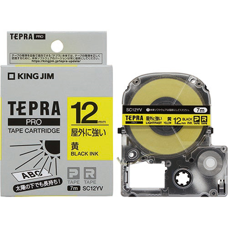 キングジム テプラPROテ?プ屋外に強い黄に黒字SC12YV  1個（ご注文単位1個）【直送品】