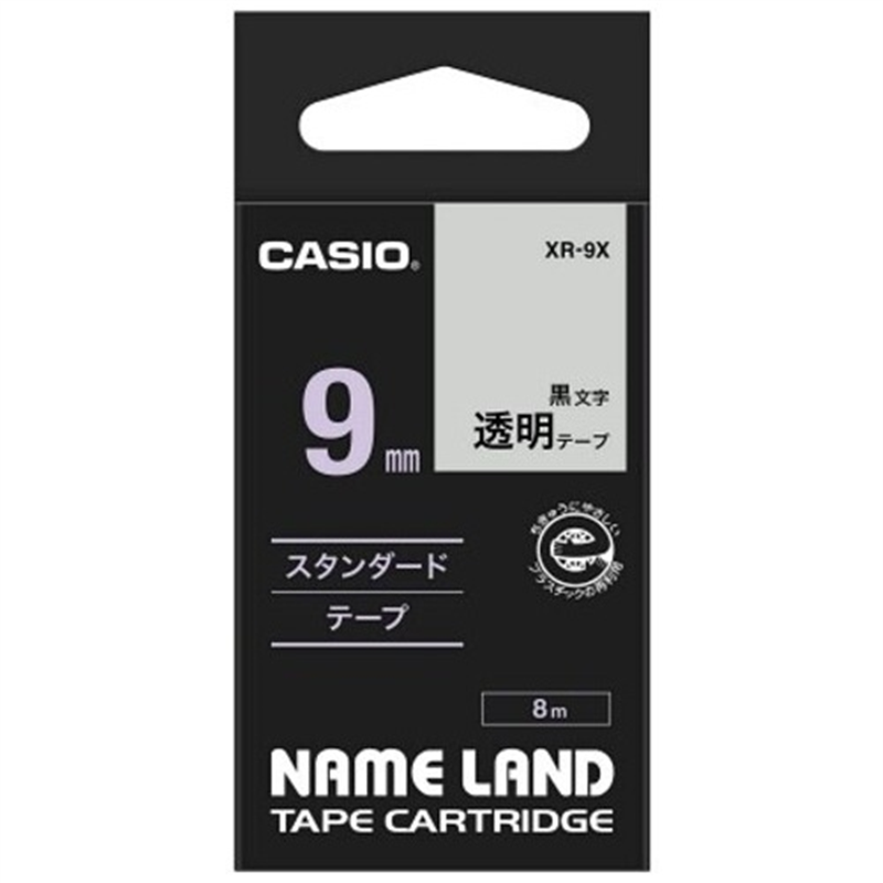 カシオ計算機 透明テープ XR-9X 透明に黒文字 9mm 1個(ご注文単位1個)【直送品】