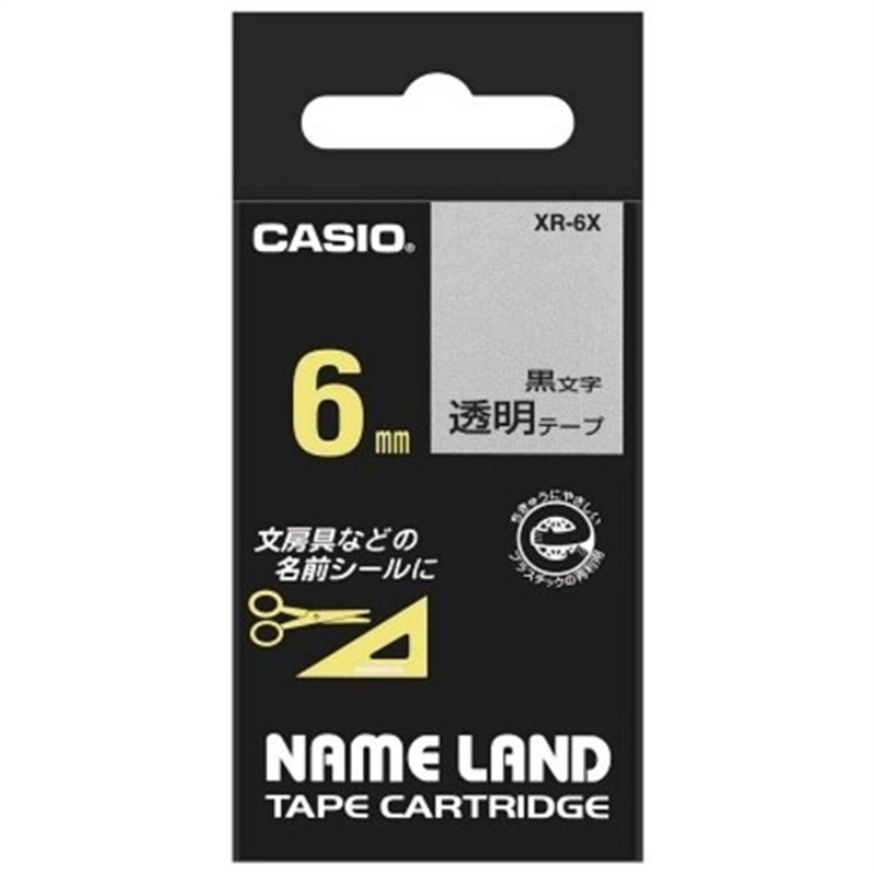 カシオ計算機 透明テープ XR-6X 透明に黒文字 6mm 1個(ご注文単位1個)【直送品】