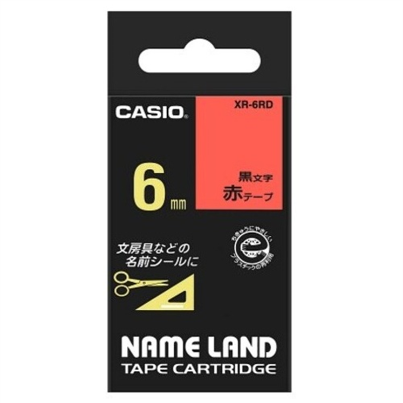 カシオ計算機 ラベルテープ XR-6RD 赤に黒文字 6mm 1個(ご注文単位1個)【直送品】