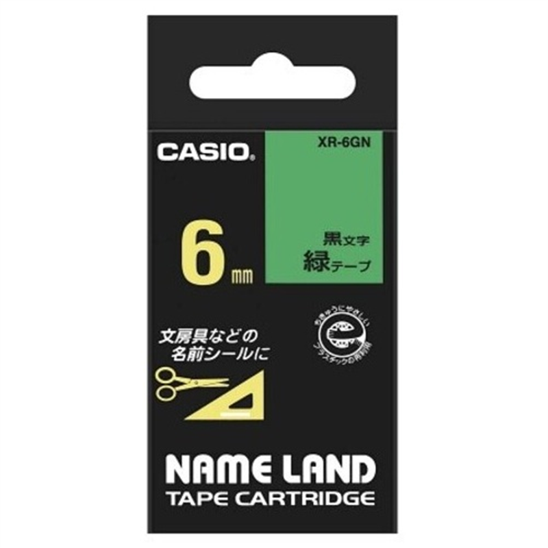 カシオ計算機 ラベルテープ XR-6GN 緑に黒文字 6mm 1個(ご注文単位1個)【直送品】