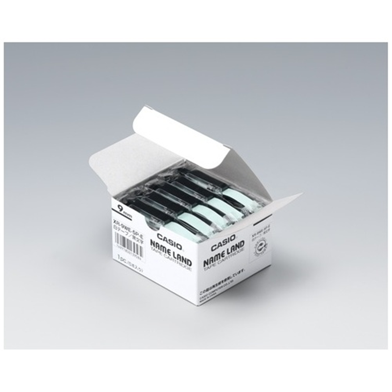 カシオ計算機 テープ XR-9WE-5P-E 白に黒文字 9mm 5個/箱（ご注文単位1箱）【直送品】