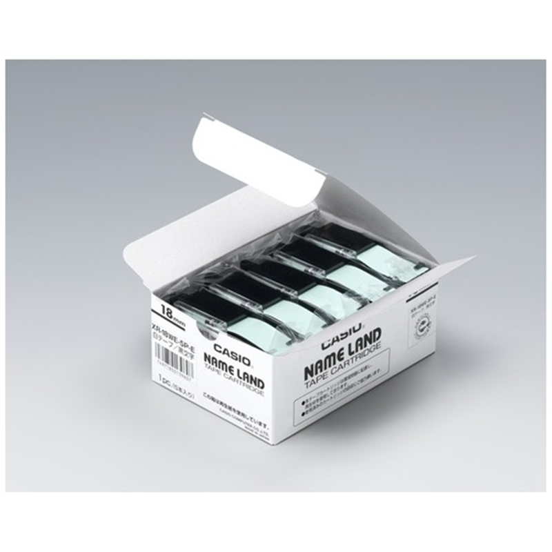 カシオ計算機 テープ XR-18WE-5P-E 白に黒文字 18mm 5個/箱（ご注文単位1箱）【直送品】