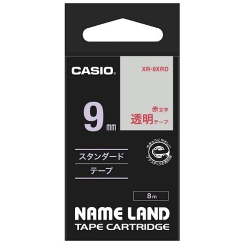 カシオ計算機 透明テープ XR-9XRD 透明に赤文字 9mm 1個(ご注文単位1個)【直送品】