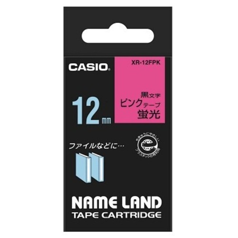 カシオ計算機 蛍光テープ XR-12FPK 桃に黒文字 12mm 1個(ご注文単位1個)【直送品】