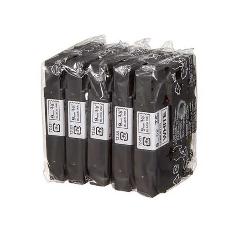 ブラザー 文字テープ TZe-221V白に黒文字 9mm 5個/箱(ご注文単位1箱)【直送品】