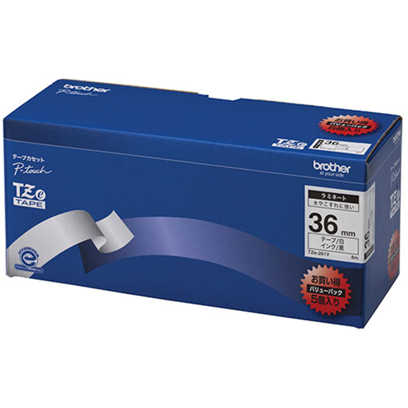 ブラザー 文字テープ TZe-261V白に黒文字 36mm 5個/箱（ご注文単位1箱）【直送品】