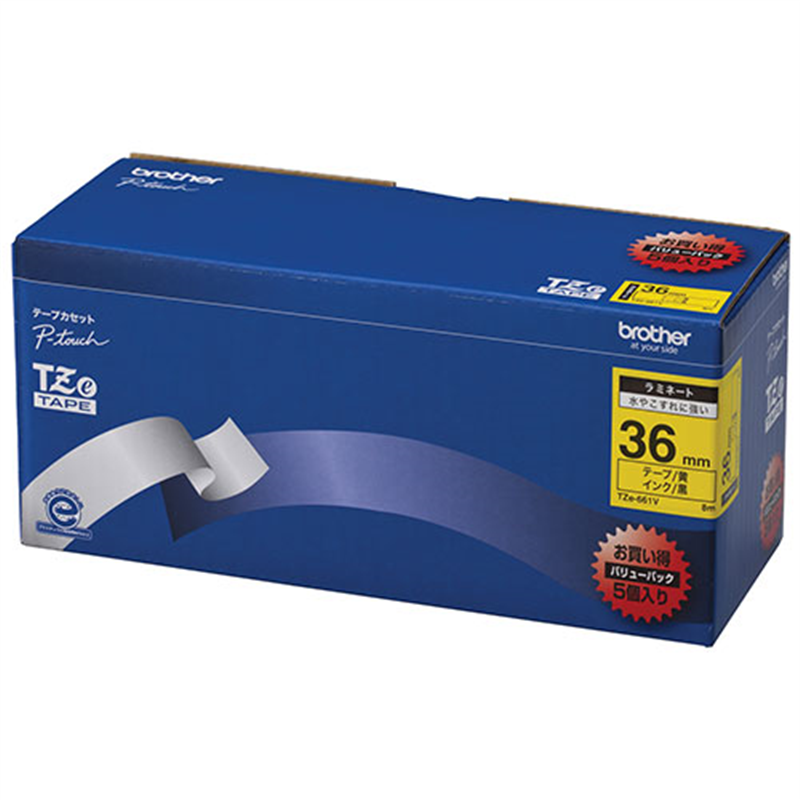 ブラザー 文字テープ TZe-661V黄に黒文字 36mm 5個/箱（ご注文単位1箱）【直送品】