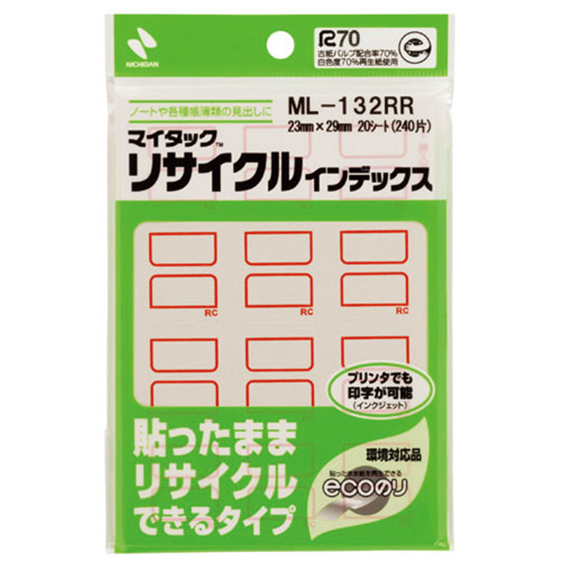 ニチバン リサイクルインデックス ML-132RR 赤  1個（ご注文単位1個）【直送品】