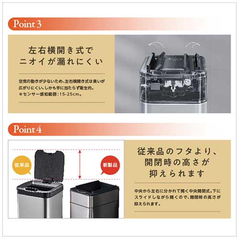 オーロラ センサー搭載全自動左右開閉式ゴミ箱 40L 1個(ご注文単位1個)【直送品】