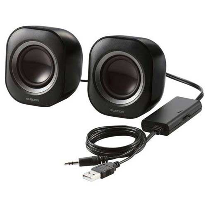 エレコム コンパクトスピーカーUSB/φ3.5 MS-P08U2BK 1個（ご注文単位1個）【直送品】