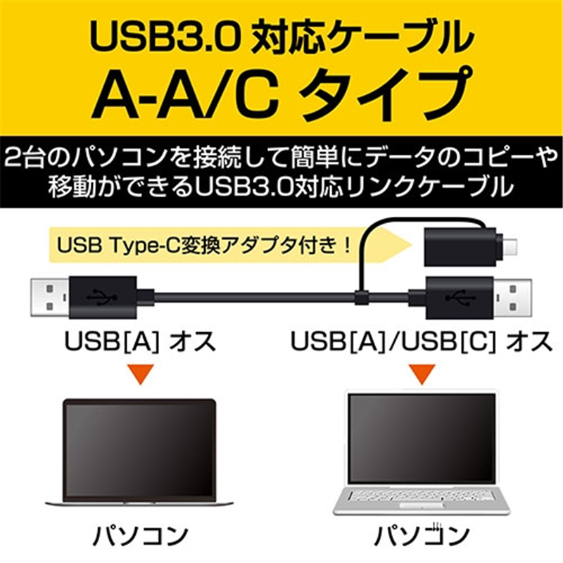 エレコム データ移行ケーブル Win-Mac対応Type-C付 1個(ご注文単位1個)【直送品】