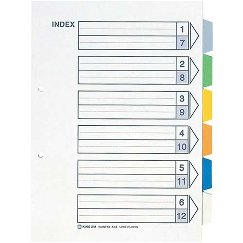 キングジム カラーインデックス A4S 6色6山7枚 907-6Y 1個(ご注文単位1個)【直送品】