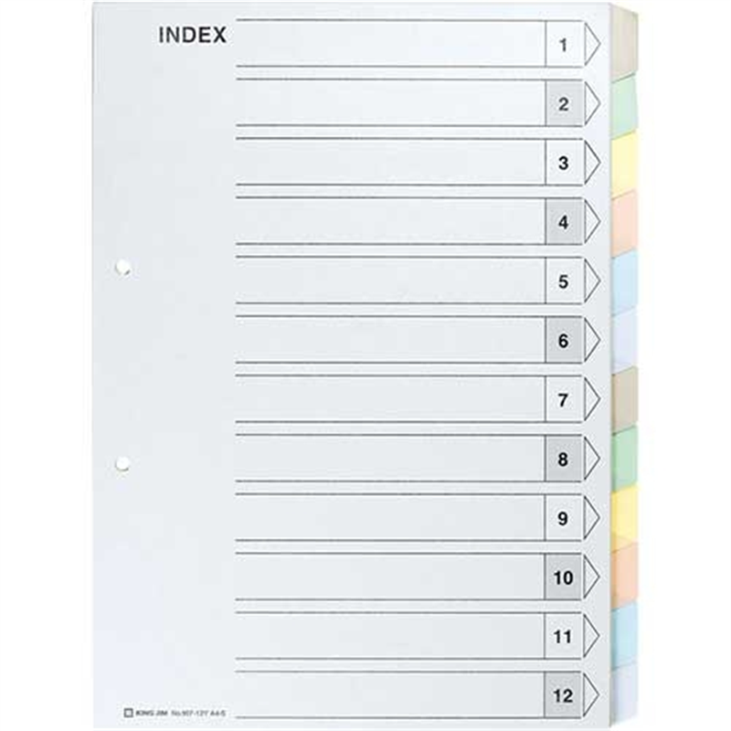 キングジム カラーインデックスA4S 6色12山13枚907-12Y 1個(ご注文単位1個)【直送品】