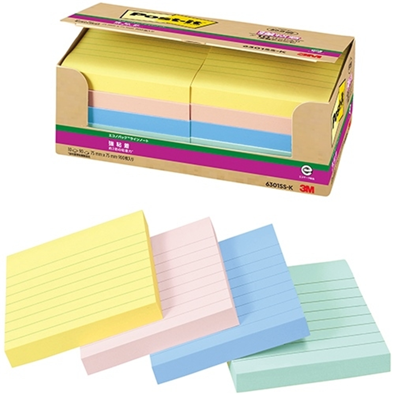 スリーエム ジャパン Post-it強粘着 罫線入 6301SS-K 4色 1個（ご注文単位1個）【直送品】
