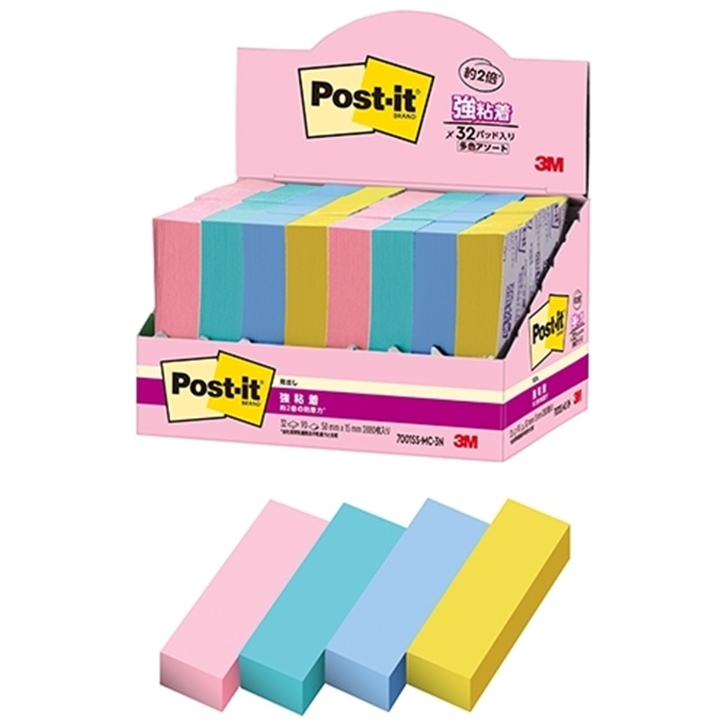 スリーエム ジャパン Post-it強粘着MC50×15mm 7001SS-MC-3N 4色 1個（ご注文単位1個）【直送品】