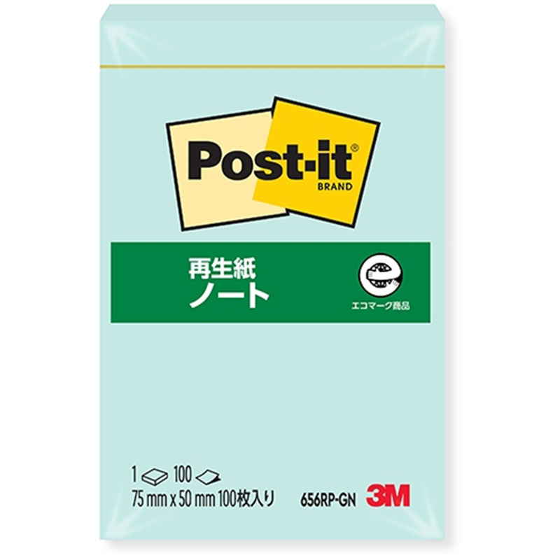スリーエム ジャパン Post-it再生紙 75×50mm 656RP-GN グリーン 1個（ご注文単位1個）【直送品】
