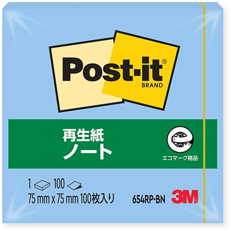 スリーエム ジャパン Post-it再生紙 75×75mm 654RP-BN ブルー 1個（ご注文単位1個）【直送品】