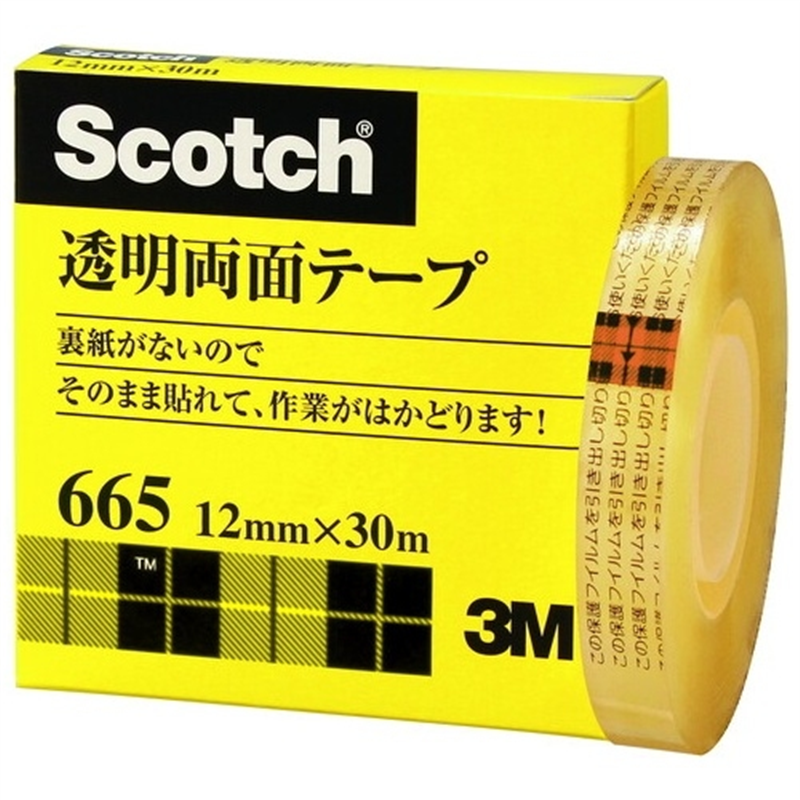 スリーエム ジャパン スコッチ透明両面テープ665-1-12 12mm×30m 1個（ご注文単位1個）【直送品】
