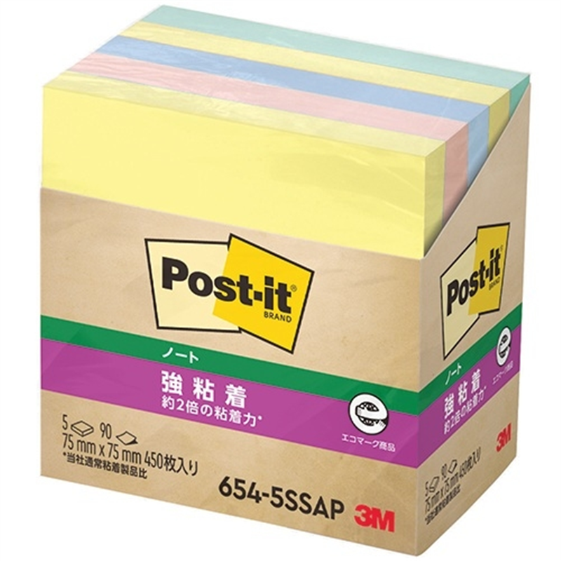 スリーエム ジャパン Post-it強粘着75×75mm 654-5SSAP 4色 1個（ご注文単位1個）【直送品】