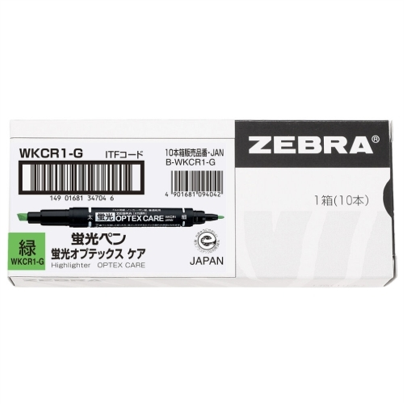 ゼブラ 蛍光オプテックスケア WKCR1-G 緑 10本 1個(ご注文単位1個)【直送品】