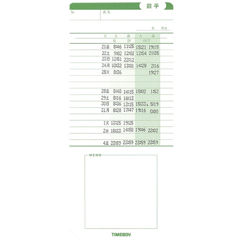 ニッポー タイムレコーダー タイムボーイ Nカード 1個(ご注文単位1個)【直送品】