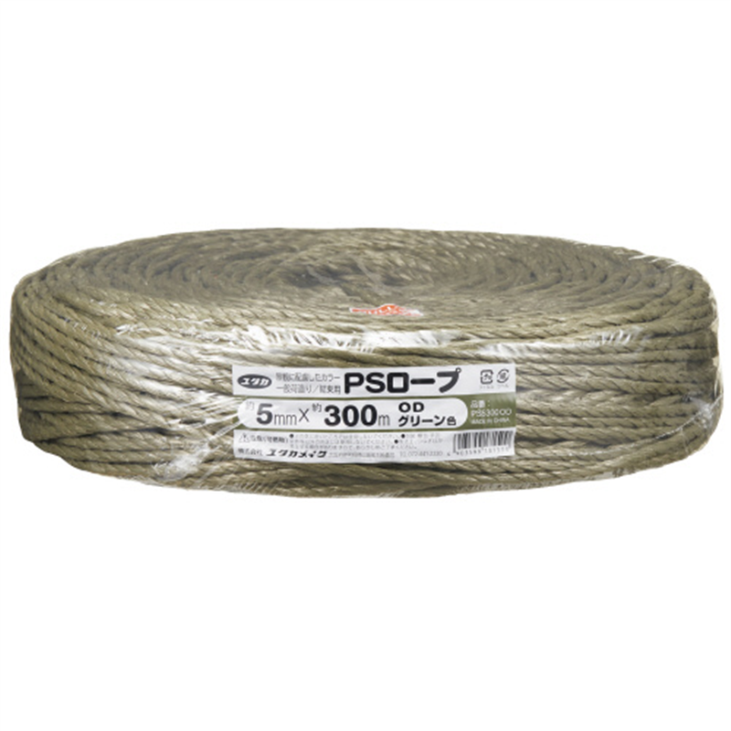 ユタカメイク PSロープ大巻 ODグリーン 5mmX300m 5巻 1個(ご注文単位1個)【直送品】