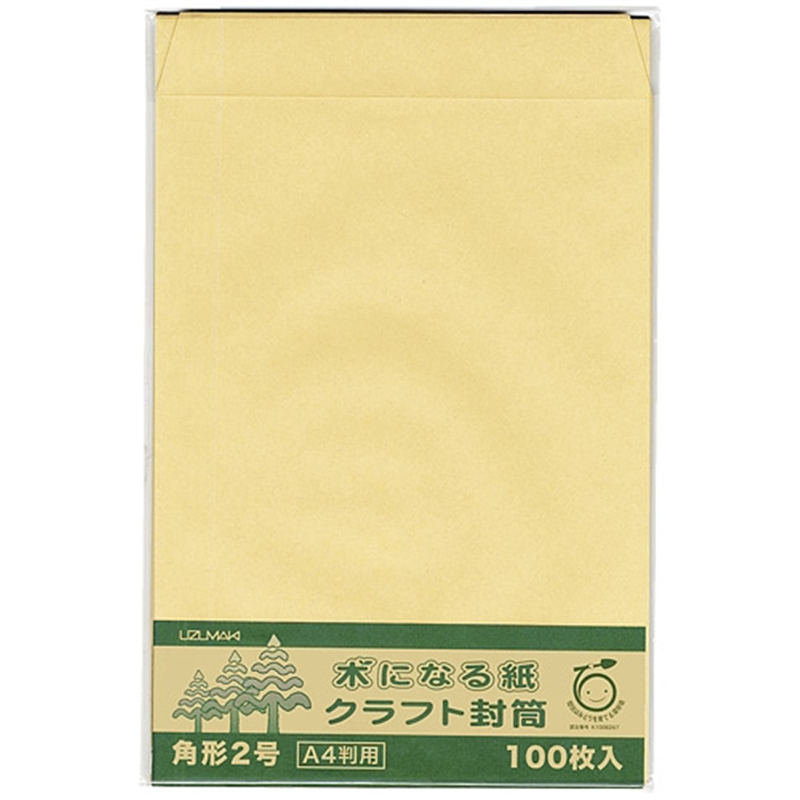 菅公工業 間伐紙クラフト封筒 シ126 角2 100枚 1個(ご注文単位1個)【直送品】