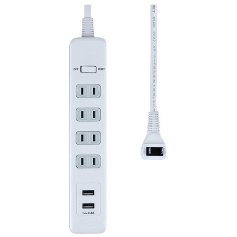 朝日電器 集中SW付USBタップ WLS-4232BUA(W) 1個(ご注文単位1個)【直送品】