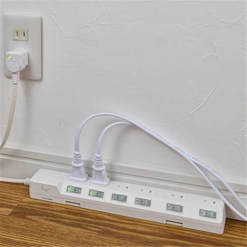 朝日電器 耐雷SW付タップ 6個口 2m WLK-62S(W) 1個(ご注文単位1個)【直送品】